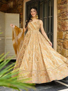 Yellow Gold Printed Organza Silk Flair Anarkali Dupatta Set Of 2 - BONYHUBSALWAR KAMEEZ