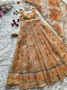 Yellow Gold Printed Organza Silk Flair Anarkali Dupatta Set Of 2 - BONYHUBSALWAR KAMEEZ