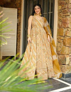 Yellow Gold Printed Organza Silk Flair Anarkali Dupatta Set Of 2 - BONYHUBSALWAR KAMEEZ