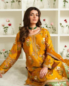 Yellow & Pastel Green Floral Embroidered Farshi Suit Set - BONYHUBSALWAR KAMEEZ