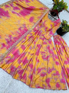 Yellow & Pink Vichitra Silk Digital Print Anarkali Suit Set - BONYHUBSALWAR KAMEEZ
