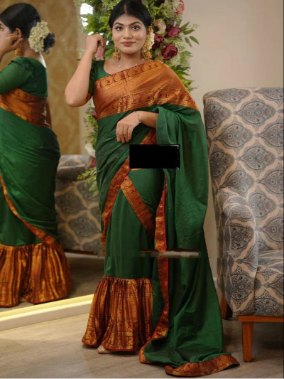 Green 10 Second Saree Ethnic Saree Gown Stitched with Pallu UK Next Day