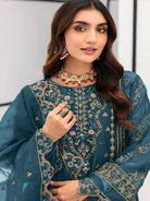Zariya Collection Blue Organza Embroidery Sequins Salwar Suit UK Next Day - BONYHUBSALWAR KAMEEZ