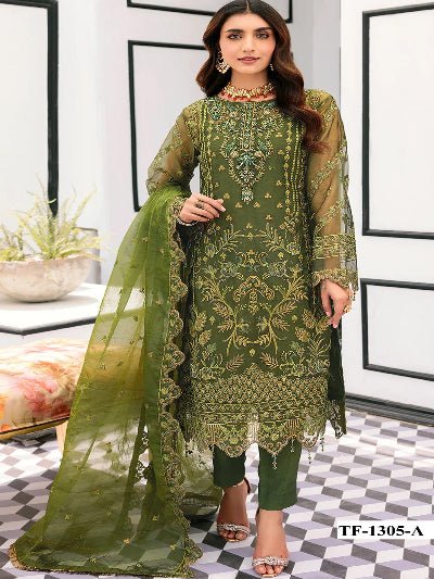 Zariya Collection: Green Organza Embroidery Sequins Work Salwar Suit Set - BONYHUBSALWAR KAMEEZ