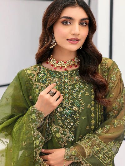 Zariya Collection: Green Organza Embroidery Sequins Work Salwar Suit Set - BONYHUBSALWAR KAMEEZ