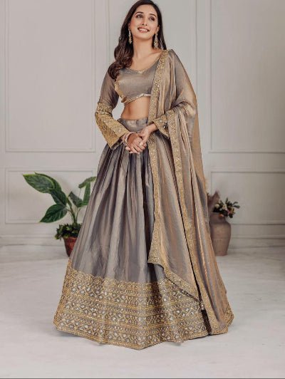 Zoya Antique Silver Gold Intricate Embroidered Lehenga Set - BONYHUBSALWAR KAMEEZ