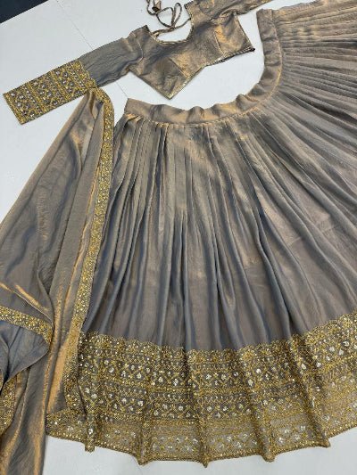 Zoya Antique Silver Gold Intricate Embroidered Lehenga Set - BONYHUBSALWAR KAMEEZ