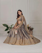 Zoya Antique Silver Gold Intricate Embroidered Lehenga Set - BONYHUBSALWAR KAMEEZ