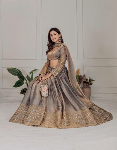 Zoya Antique Silver Gold Intricate Embroidered Lehenga Set - BONYHUBSALWAR KAMEEZ