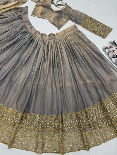 Zoya Antique Silver Gold Intricate Embroidered Lehenga Set - BONYHUBSALWAR KAMEEZ