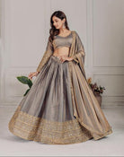 Zoya Antique Silver Gold Intricate Embroidered Lehenga Set - BONYHUBSALWAR KAMEEZ