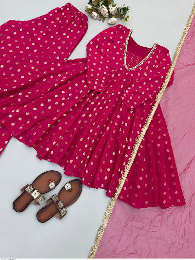 Pink Jacquard Chanderi Sharara Suit Set