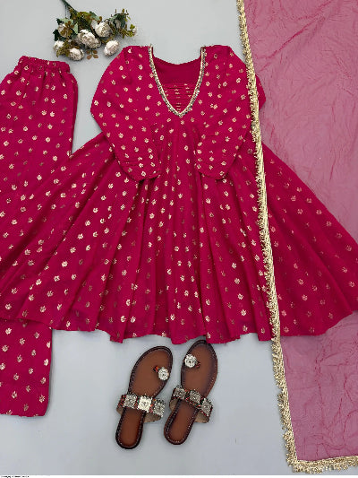Pink Jacquard Chanderi Sharara Suit Set