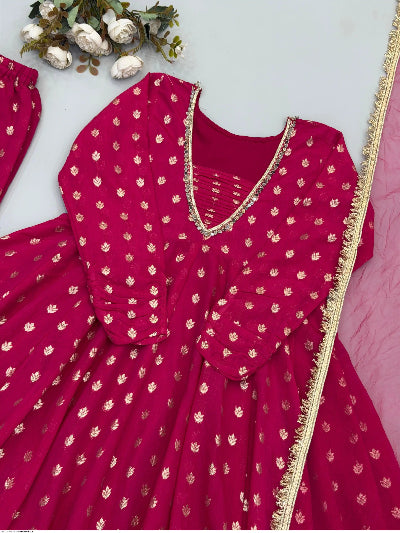 Pink Jacquard Chanderi Sharara Suit Set
