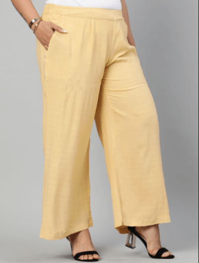 Beige Plus size Women Cotton Wide Leg Palazzos - BONYHUBSALWAR