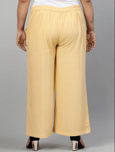 Beige Plus size Women Cotton Wide Leg Palazzos - BONYHUBSALWAR