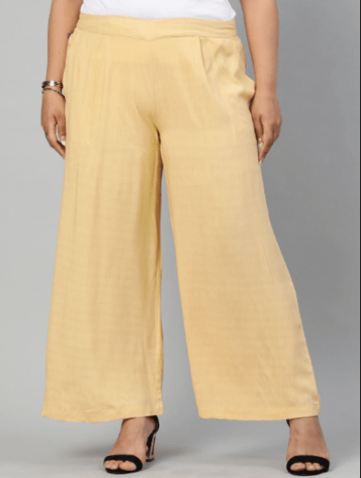 Beige Plus size Women Cotton Wide Leg Palazzos - BONYHUBSALWAR