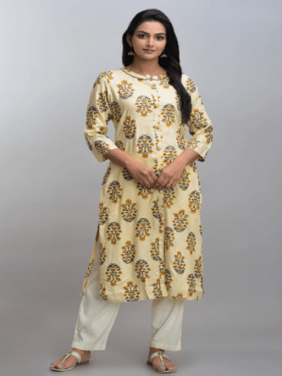 Cream Brown Cotton Kurti UK Next Day - BONYHUBSALWAR KAMEEZ