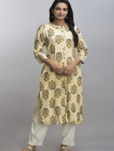 Cream Brown Cotton Kurti UK Next Day - BONYHUBSALWAR KAMEEZ