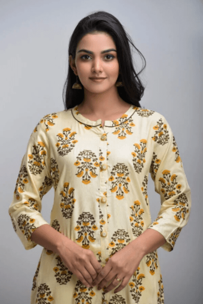 Cream Brown Cotton Kurti UK Next Day - BONYHUBSALWAR KAMEEZ