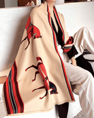 Cream Red Designer Horse Soft Wool Shawl for Woman - BONYHUBShawls