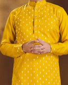 Designer Yellow Gold Silk Cotton Men Kurta Pajama - BONYHUBMEN KURTA