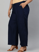 Navy Blue Plus size Women Cotton Wide Leg Palazzos - BONYHUBSALWAR