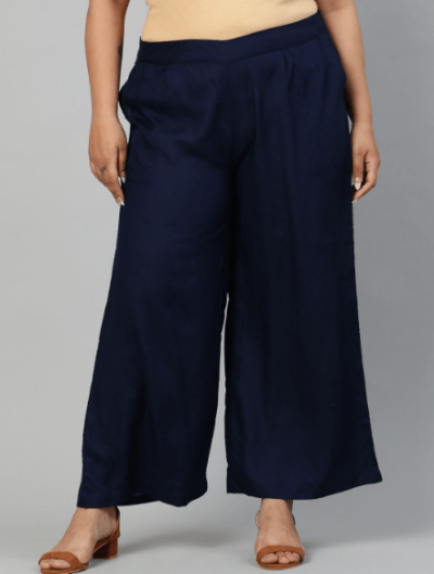 Navy Blue Plus size Women Cotton Wide Leg Palazzos - BONYHUBSALWAR