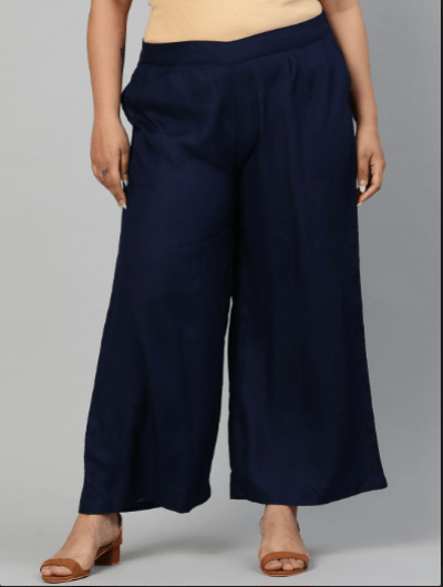 Navy Blue Plus size Women Cotton Wide Leg Palazzos - BONYHUBSALWAR