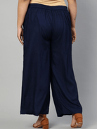 Navy Blue Plus size Women Cotton Wide Leg Palazzos - BONYHUBSALWAR