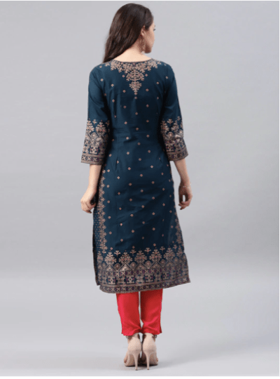 Peacock Blue Printed Plus size Kurti 1pc UK Next Day - BONYHUBSALWAR KAMEEZ