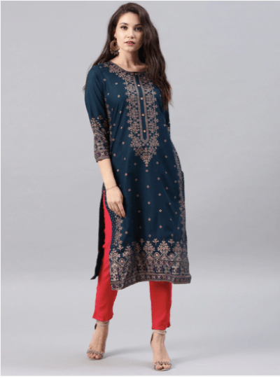 Peacock Blue Printed Plus size Kurti 1pc UK Next Day - BONYHUBSALWAR KAMEEZ