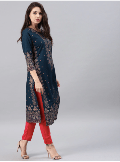 Peacock Blue Printed Plus size Kurti 1pc UK Next Day - BONYHUBSALWAR KAMEEZ