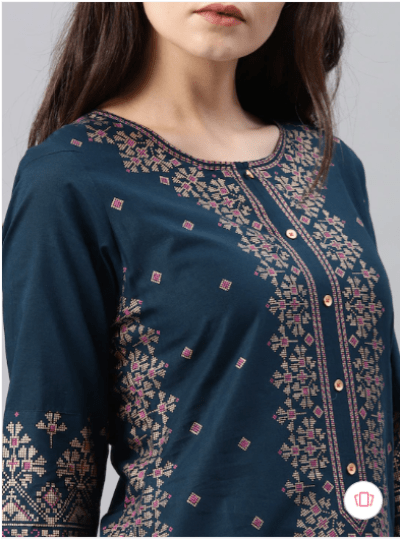 Peacock Blue Printed Plus size Kurti 1pc UK Next Day - BONYHUBSALWAR KAMEEZ