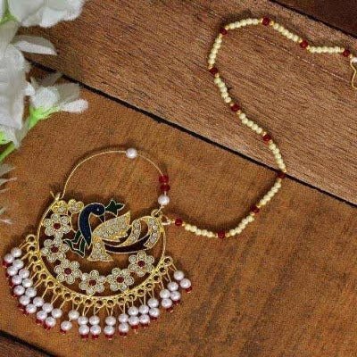 Piercing Ethnic Designer Pearl String Nose Pin Clip - BONYHUBNOSE STUD