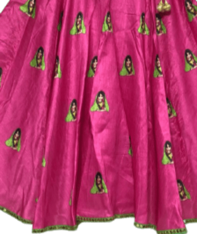 Pink Lady with Glasses Cotton Silk Flared Navratri Skirt - BONYHUBLehangas