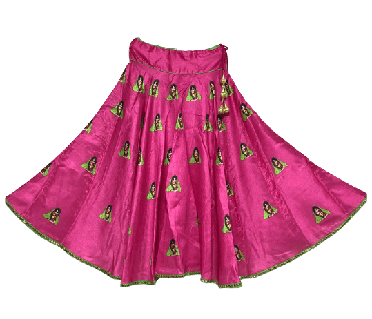 Pink Lady with Glasses Cotton Silk Flared Navratri Skirt - BONYHUBLehangas