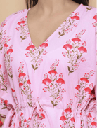 Pink Tassel Ajrakh Block Printed Cotton Kaftan - BONYHUBClothing