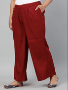 Plus size Women Maroon Cotton Wide Leg Palazzos - BONYHUBSALWAR