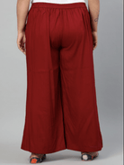 Plus size Women Maroon Cotton Wide Leg Palazzos - BONYHUBSALWAR