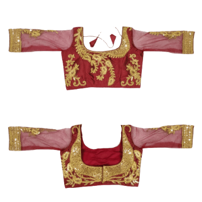 Red Embroidered Net Designer Readymade Saree Blouse - BONYHUBblouses