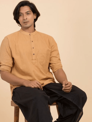 Vegan Natural Kurta Rust Dye Mens Shirt - BONYHUBSALWAR