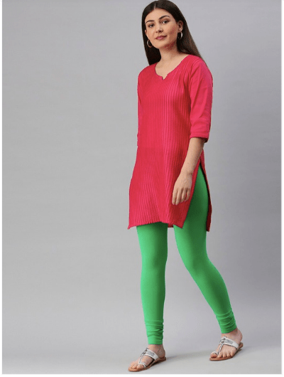 Women Parrot Green Solid Acrylic Ankle Length Leggings - BONYHUBSALWAR