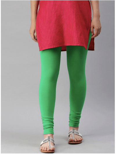 Women Parrot Green Solid Acrylic Ankle Length Leggings - BONYHUBSALWAR