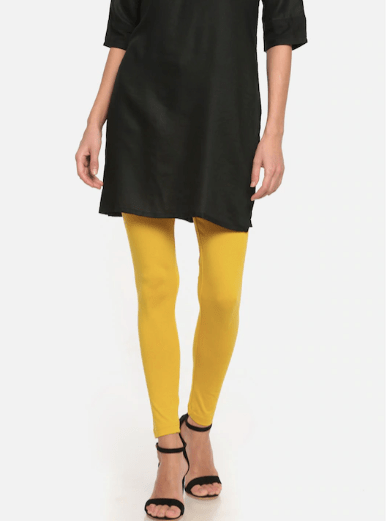 Women Yellow Solid Acrylic Ankle Length Leggings - BONYHUBSALWAR